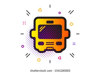 Transportation sign. Halftone circles pattern. Bus transport icon. Tourism or public vehicle symbol. Classic flat bus icon. Vector