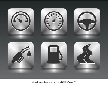 Transportation Signs on Silver Square Buttons
