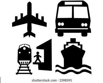 transportation silhouettes plane train bus and boat