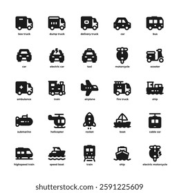 Transportation Simple Glyph Icon Set, Line Vector Icon 