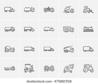 Transportation sketch icon set for web, mobile and infographics. Hand drawn transportation icon set. Transportation vector icon set. Transportation icon set isolated on white background.