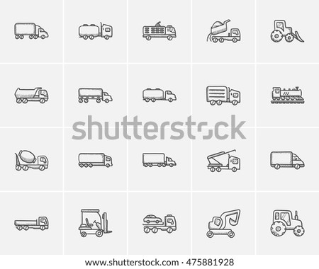 Transportation sketch icon set for web, mobile and infographics. Hand drawn transportation icon set. Transportation vector icon set. Transportation icon set isolated on white background.