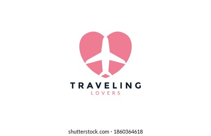 transportation sky airplane travel with love logo vector icon illustration design