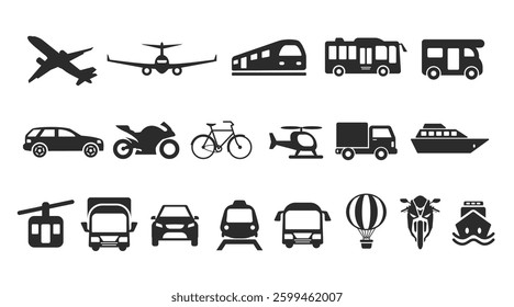 Transportation solid icon set vector