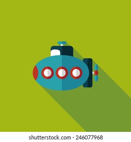 Transportation Submarine flat icon with long shadow,eps10