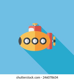 Transportation Submarine flat icon with long shadow,eps10