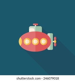 Transportation Submarine flat icon with long shadow,eps10