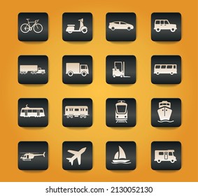 Transportation symbols on black buttons on yellow background