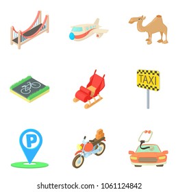 Transportation technology icons set. Cartoon set of 9 transportation technology vector icons for web isolated on white background