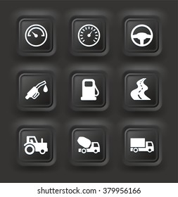 Transportation and Technology on Black Bevel Square Buttons