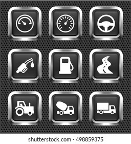 Transportation and Technology on Black Square Buttons