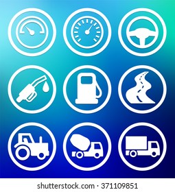 Transportation and Technology on Blue Round Buttons