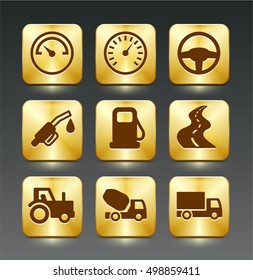 Transportation and Technology on Gold Square Buttons