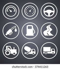 Transportation and Technology on Grey Round Buttons