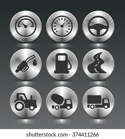 Transportation and Technology on Silver Round Buttons