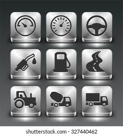 Transportation and Technology on Silver Square Buttons
