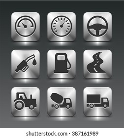 Transportation and Technology on Silver Square Buttons