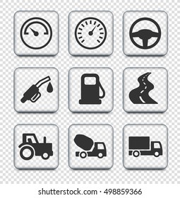 Transportation and Technology on Transparent Square Buttons