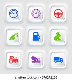 Transportation and Technology on White Bevel Square Buttons