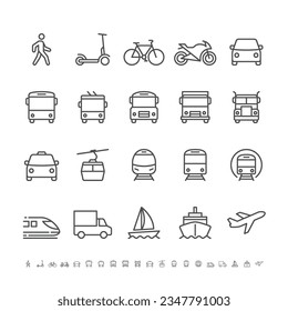 Transportation thin icons. Pixel perfect.