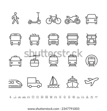 Transportation thin icons. Pixel perfect.