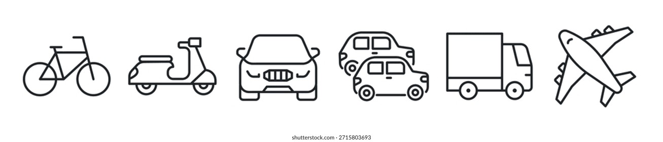 Conjunto de iconos de línea delgada de Transporte. Iconos mínimos de Web