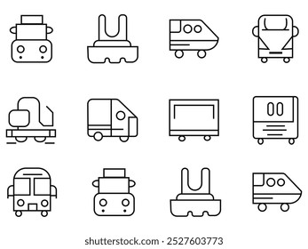 Conjunto de ícones de linha fina de transporte 