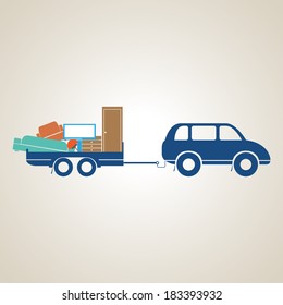 Transportation of things. A car with a trailer. Vector illustration