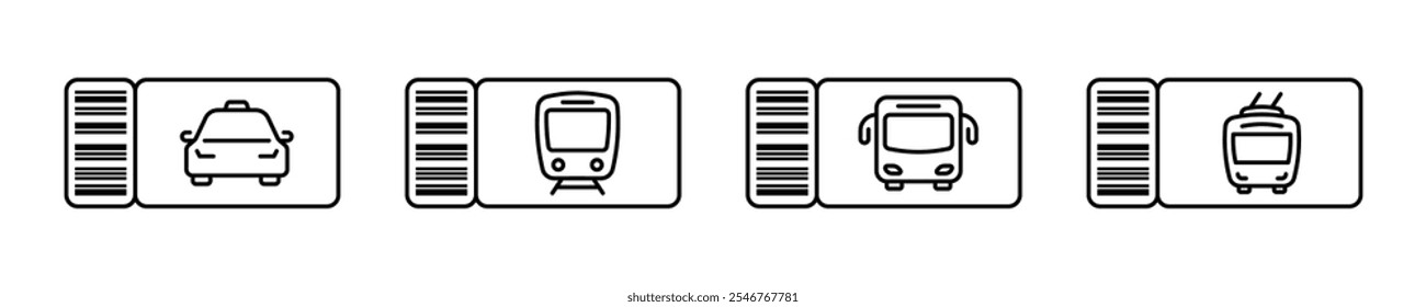 Fahrkartensymbole. Ticketsatz für verschiedene Transporte, Fahrkarten für den Transport. Fahrkarten