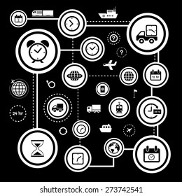 transportation and time vector icon set 