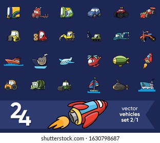 transportation tools set, vehicles, 
sea, air and land vehicles
