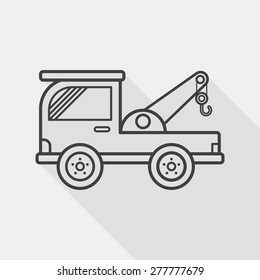 Transportation Tow Truck Flat Icon With Long Shadow, Line Icon