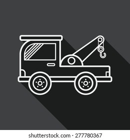 Transportation Tow Truck flat icon with long shadow, line icon