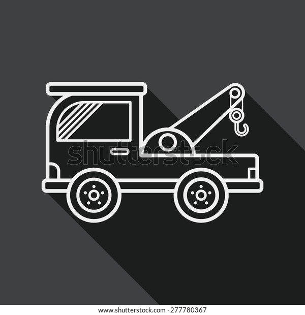 Transportation Tow Truck flat icon with long shadow,
line icon