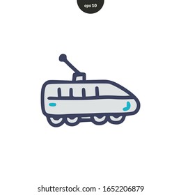 Transportation train hand drawn cartoon sketch icon vector illustration, marker style. 