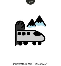 Dibujo de caricaturas dibujadas a mano del tren de transporte icono ilustración vectorial, estilo marcador. 