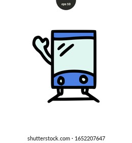 Dibujo de caricaturas dibujadas a mano del tren de transporte icono ilustración vectorial, estilo marcador. 