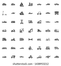 Transportation and transport vector icons set, modern solid symbol collection, filled style pictogram pack. Signs, logo illustration. Set includes icons as Retro classic car, Sailing boat, Locomotive