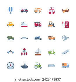 transportation, transport and vehicle vector icon set design flat style. perfect use for logo, presentation, website, and more. modern icon set design color style