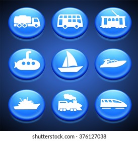 Transportation Travel and Exploration on Blue Round Buttons