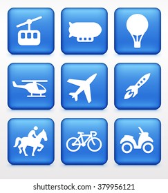 Transportation Travel and Exploration on Blue Square Buttons