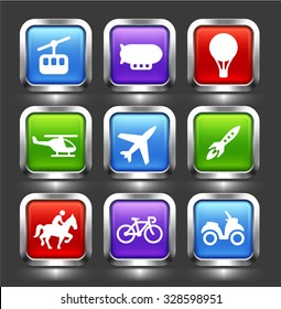 Transportation Travel and Exploration on Color Square Buttons