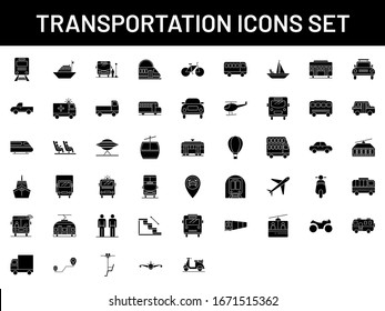Transportation travel icon set in black and white color.
