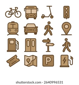 Transportation and Travel: Minimalist Icon Set, Flat Design