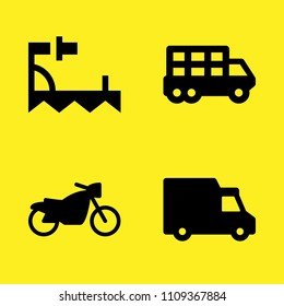 transportation truck, transportation truck, crampons and motorcycle vector icon set. Sample icons set for web and graphic design