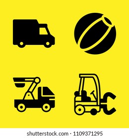 transportation truck, forklift, beach ball and crane vector icon set. Sample icons set for web and graphic design