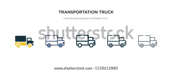 transportation truck icon in different style vector\
illustration. two colored and black transportation truck vector\
icons designed in filled, outline, line and stroke style can be\
used for web,