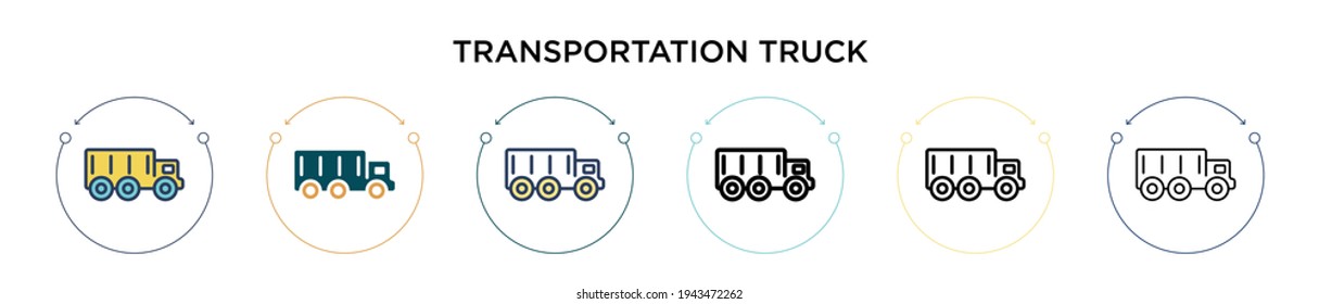 Transportation truck icon in filled, thin line, outline and stroke style. Vector illustration of two colored and black transportation truck vector icons designs can be used for mobile, ui, web