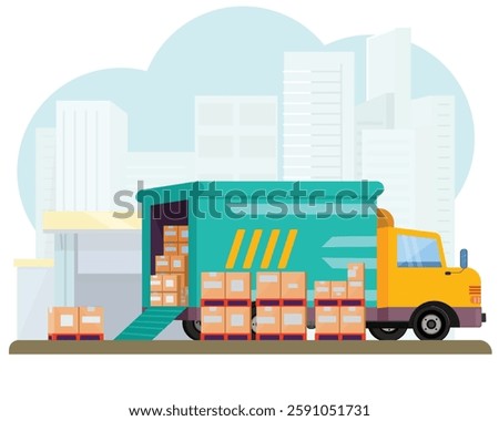Transportation Truck Loading or Unloading in Distribution Center