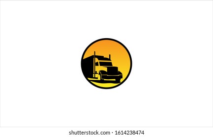 Transportation Truck Logo Vector Design in circle. Creative Truck Trailer logo Shape with red and black colors.